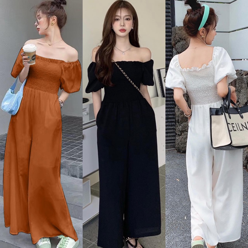 A2928 EZ Fashion Square Neck Side Pockets Smock Jumpsuit | Shopee ...