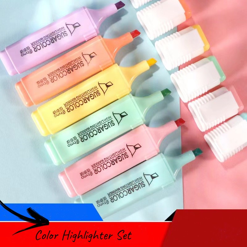 6PCS Macaron Pastel Highlighter Pen Thick Stroke Highlight Marker