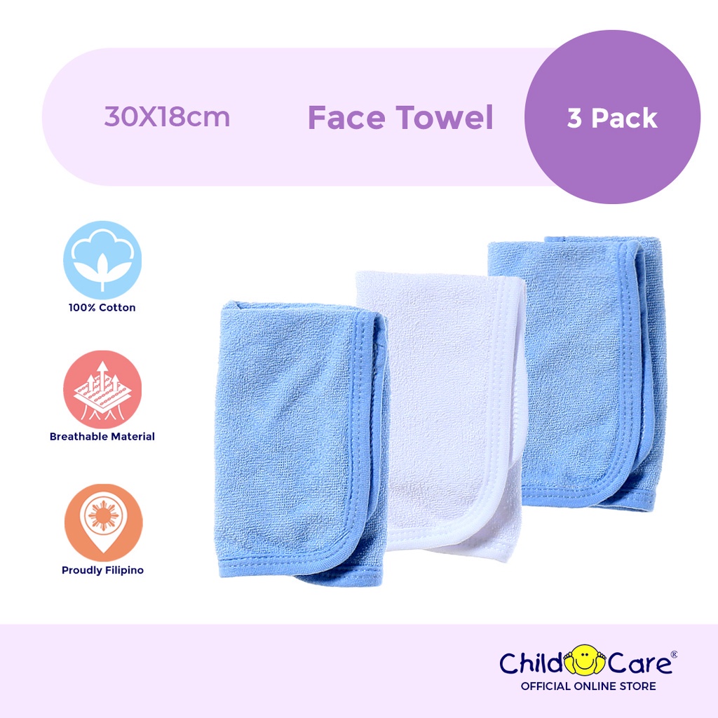 Child Care Terry Cloth Face Towel Infant Washcloth, Set of Three