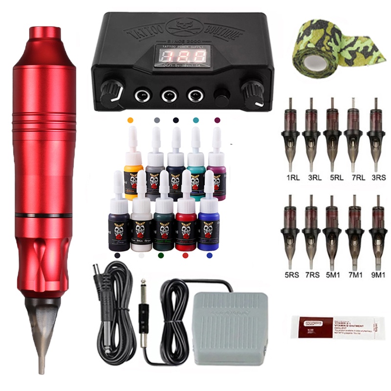 Professional Tattoo Machines Kit Complete Tattoo Pen Kits Ink Power Supply Cartridges Needles