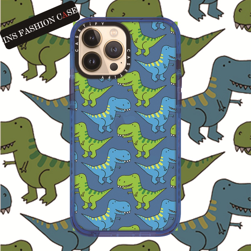 CASETiFY X Q version dinosaur Deep Blue Color Transparent iPhone Case