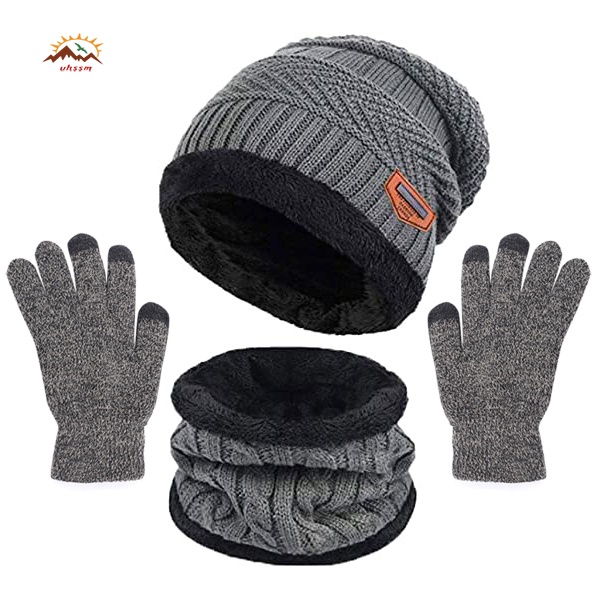 Winter Warm Beanie Hat Scarf Gloves Set Unisex Winter Warm Knitted ...