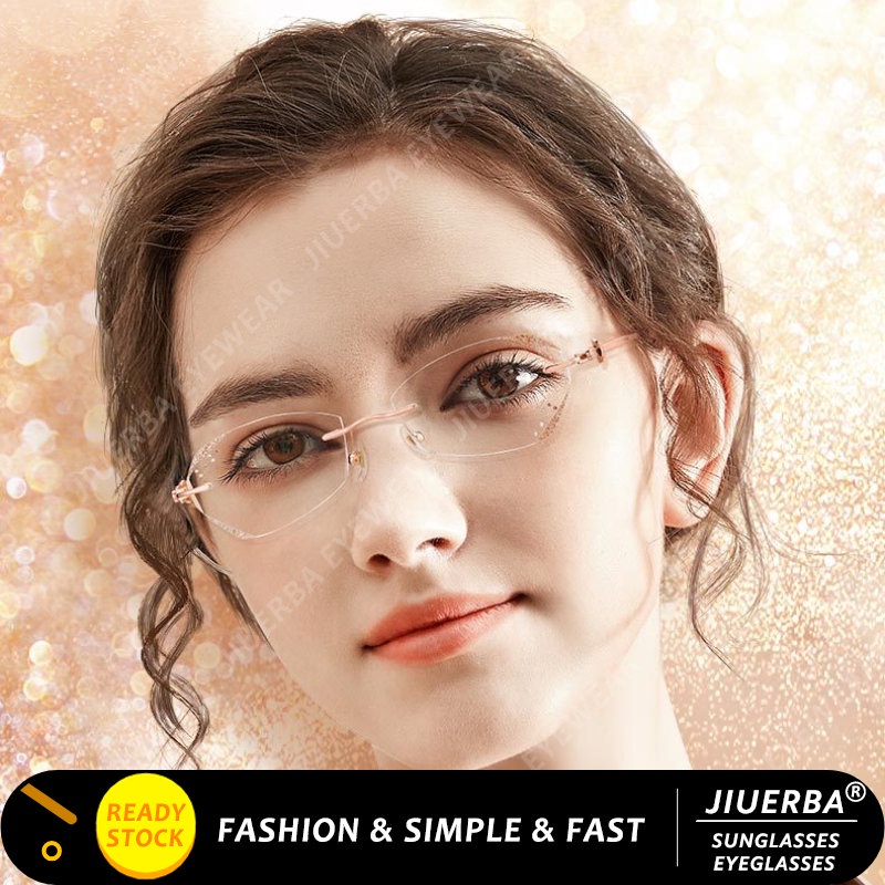(JIUERBA) Korean Fashion Diamond Glitter Metal Frameless Reading