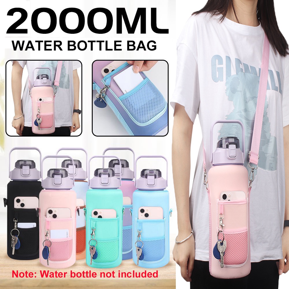 2L 64oz Large Capacity Water Bottle Covers Multifunction aquaflask bag with  Crossbody Straps tumbler bag sling bag for Liters Motivational Water