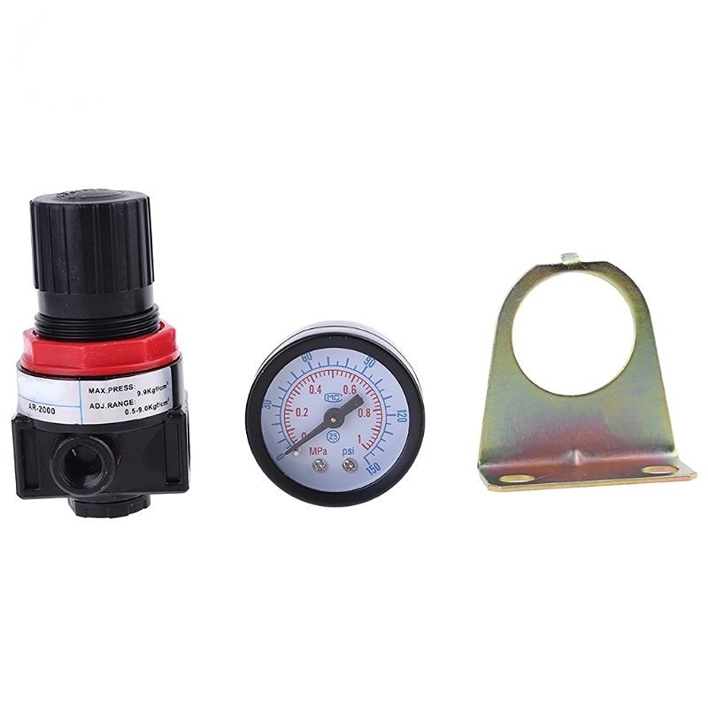 AR2000 Air Pressure Regulator With Gauge – G1/4 Port, 0.05-1MPa Range, Aluminum Alloy, For Air Compressors & Tools