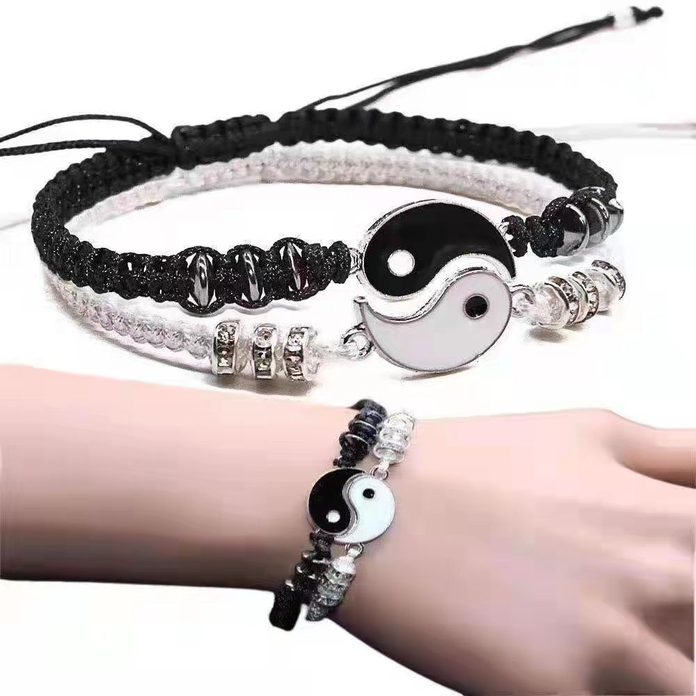 2pcs Alloy Taichi Weaving Rope Men Friend Bracelet Couples Bracelets ...