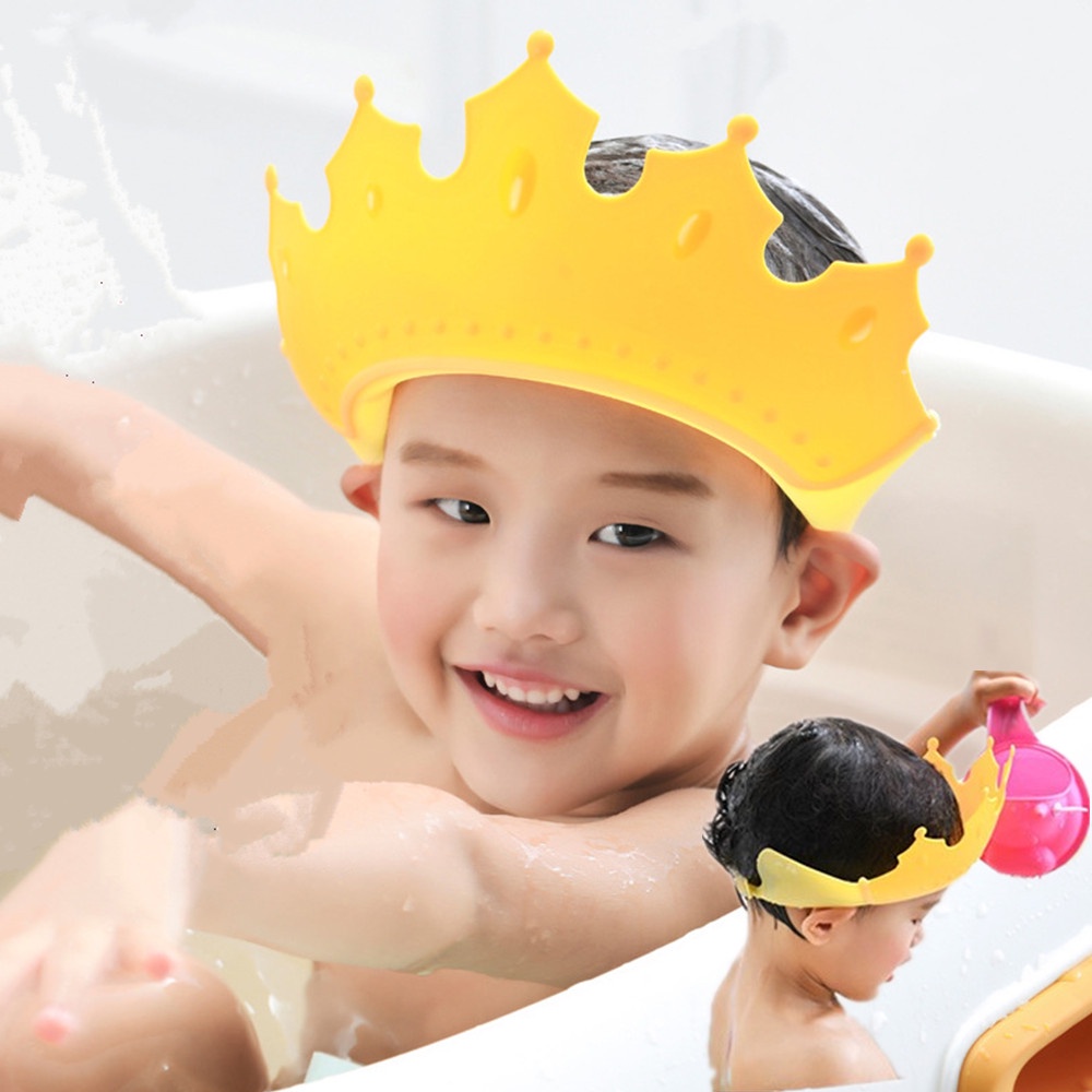Children Shampoo Cap Crown Baby Shower Cap Adjustable Size Cartoon Bath
