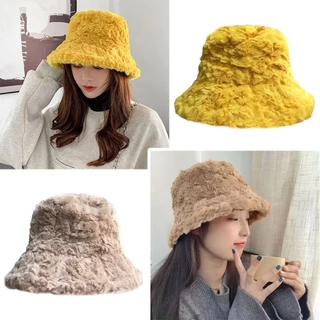 Womens Fuzzy Winter Hat Thick Warm Bucket Hat Faux Fur Fisherman Caps  Windproof Furry Beanie Ladies Plush Fishing Hat