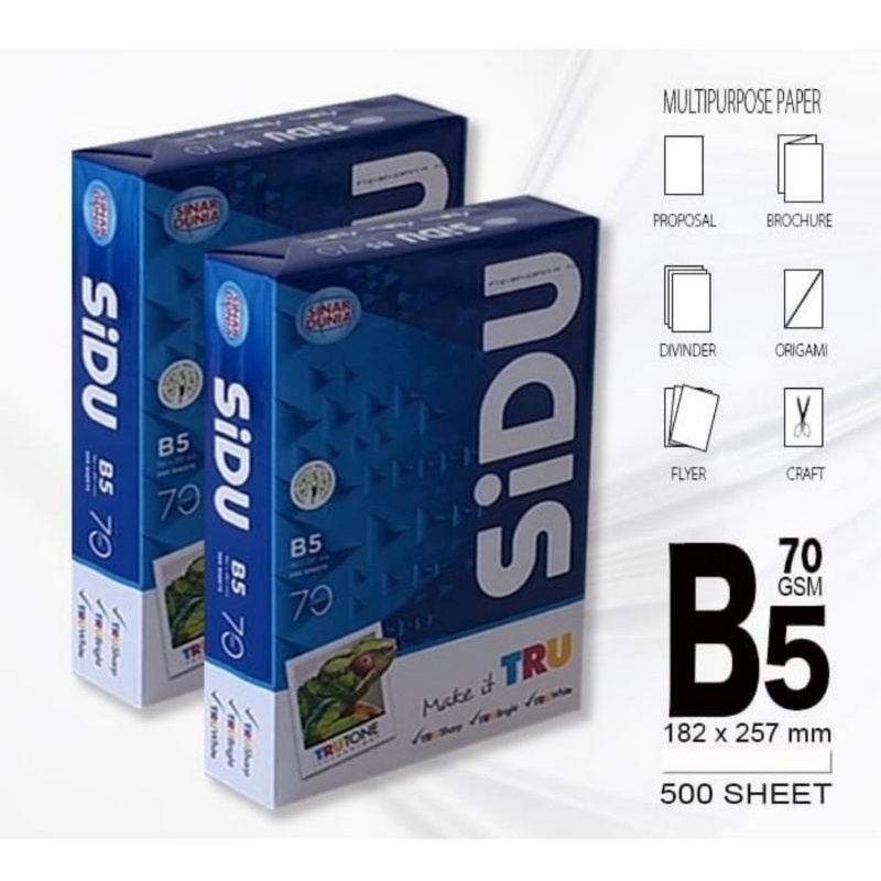 HVS B5 70 gsm SIDU HVS 70 B5 paper (1 RIM / 500 sheets) | Shopee ...