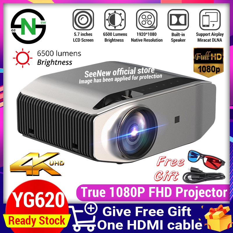 SeeNew YG620 Native 1080P Full HD 4K LCD projector 6500 Lumens Wireless