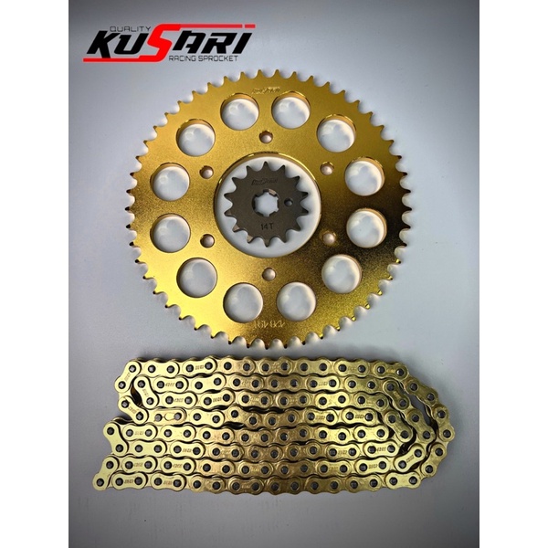 KUSARI GOLD STEEL CHAIN AND SPROCKET FOR R15 V2/V3 R15M/ XSR155/MT15