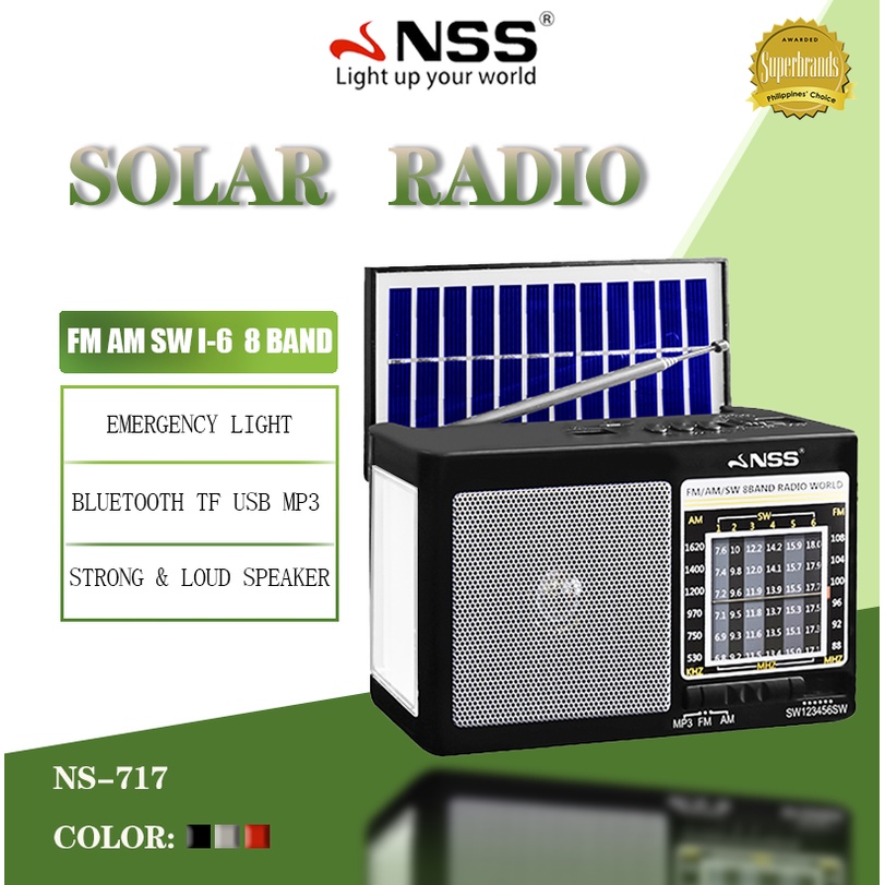 NSS Solar Radio Bluetooth Radio with LED Light Rechargeable radio am fm ...