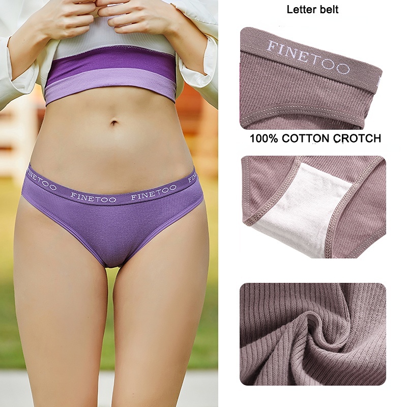 FINETOO Women Cotton Panties Soft Underpant Female Briefs Pantys Letter  Waist Band Intimates Girls Lingerie Solid Color