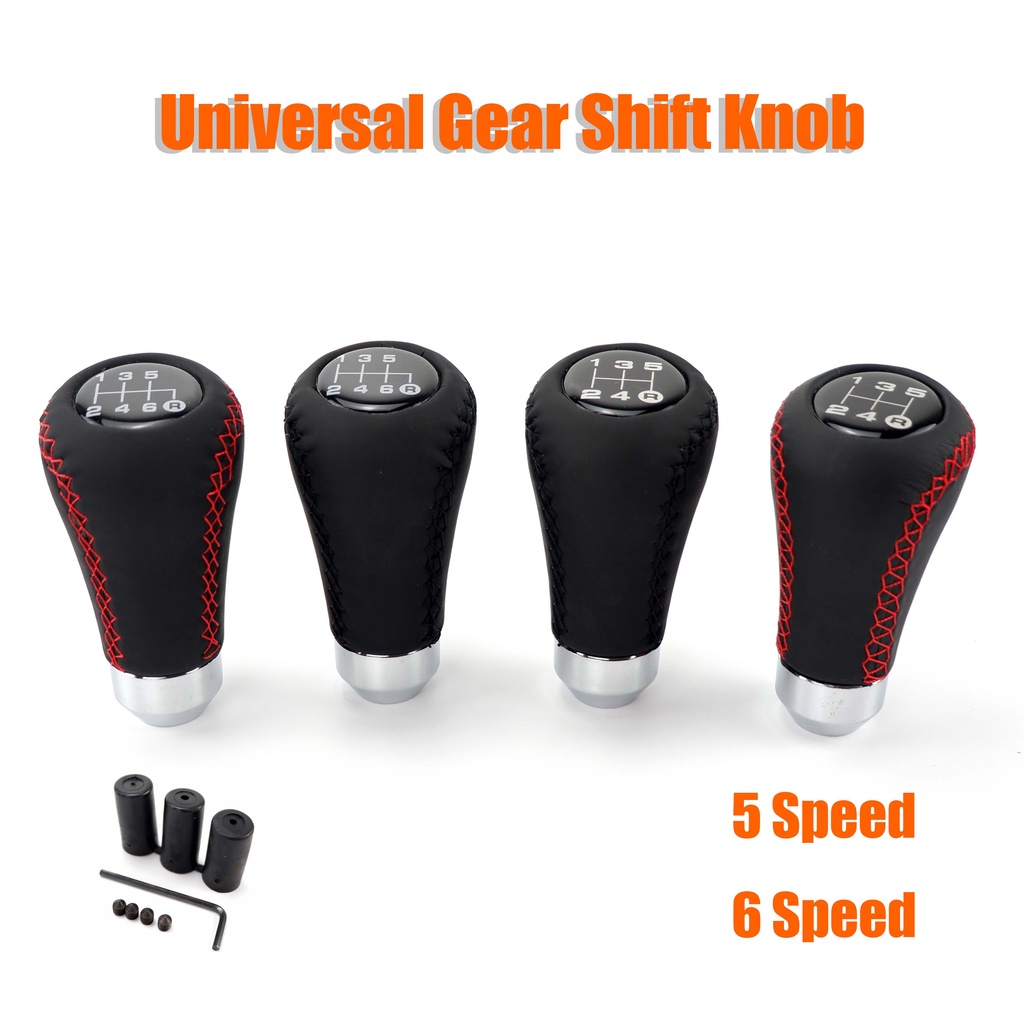 Universal Car Gear Shift Knob Gear Stick 5 / 6 Speed anual Shifter Lever Black Red Line Stitch PU Leather - Car Parts, Car Accessories