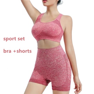 woman seamless yoga suit sport bra and high waist shorts fitness set  workout top and shorts