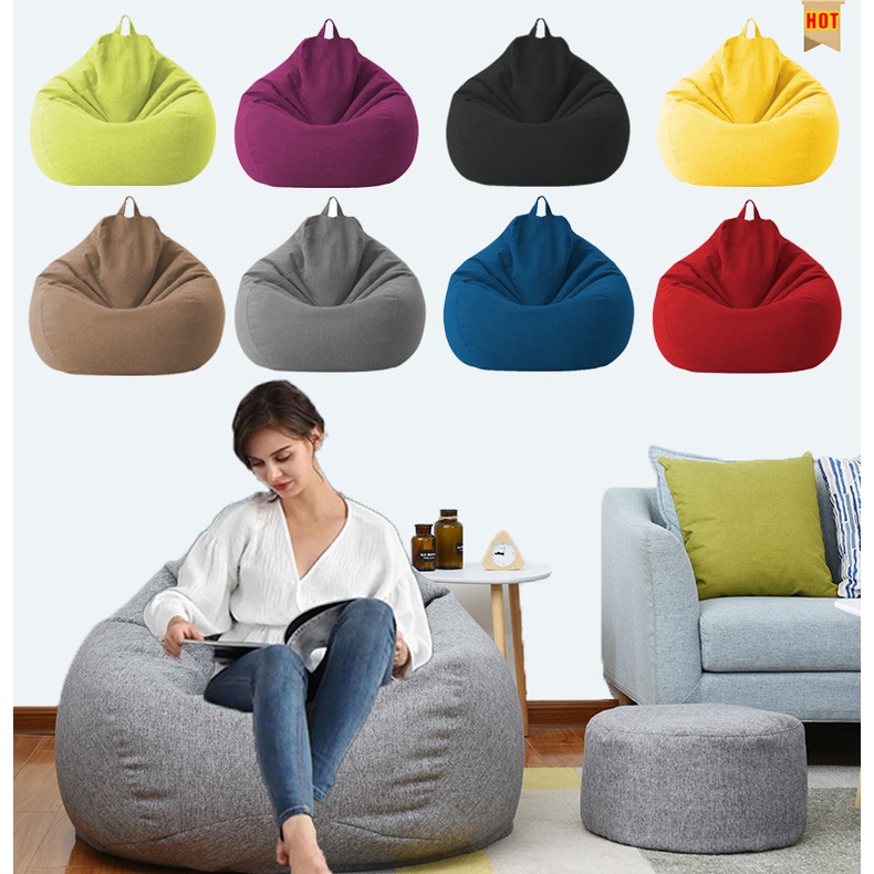 ¤Linen Beanbag Sofa Cover No Filler Bean Bag Chair Pouf Bed Futon