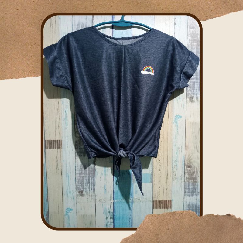 3M UKAYUKAY Rainbow Patch Design with Tie Crop Top (Acid Wash