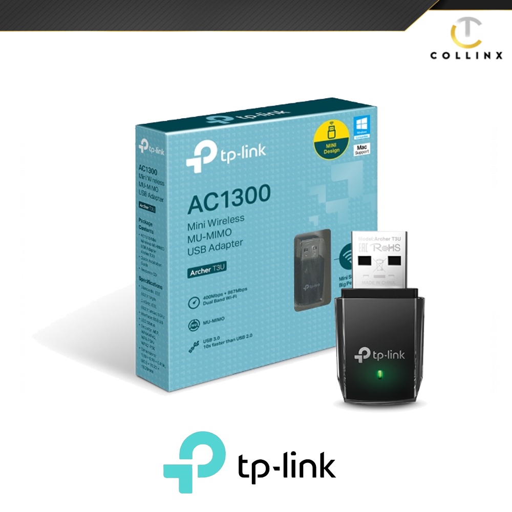 TP-Link Ac1300 Wireless Dual Band USB Wi-Fi Adapter Archer T3u Collinx ...