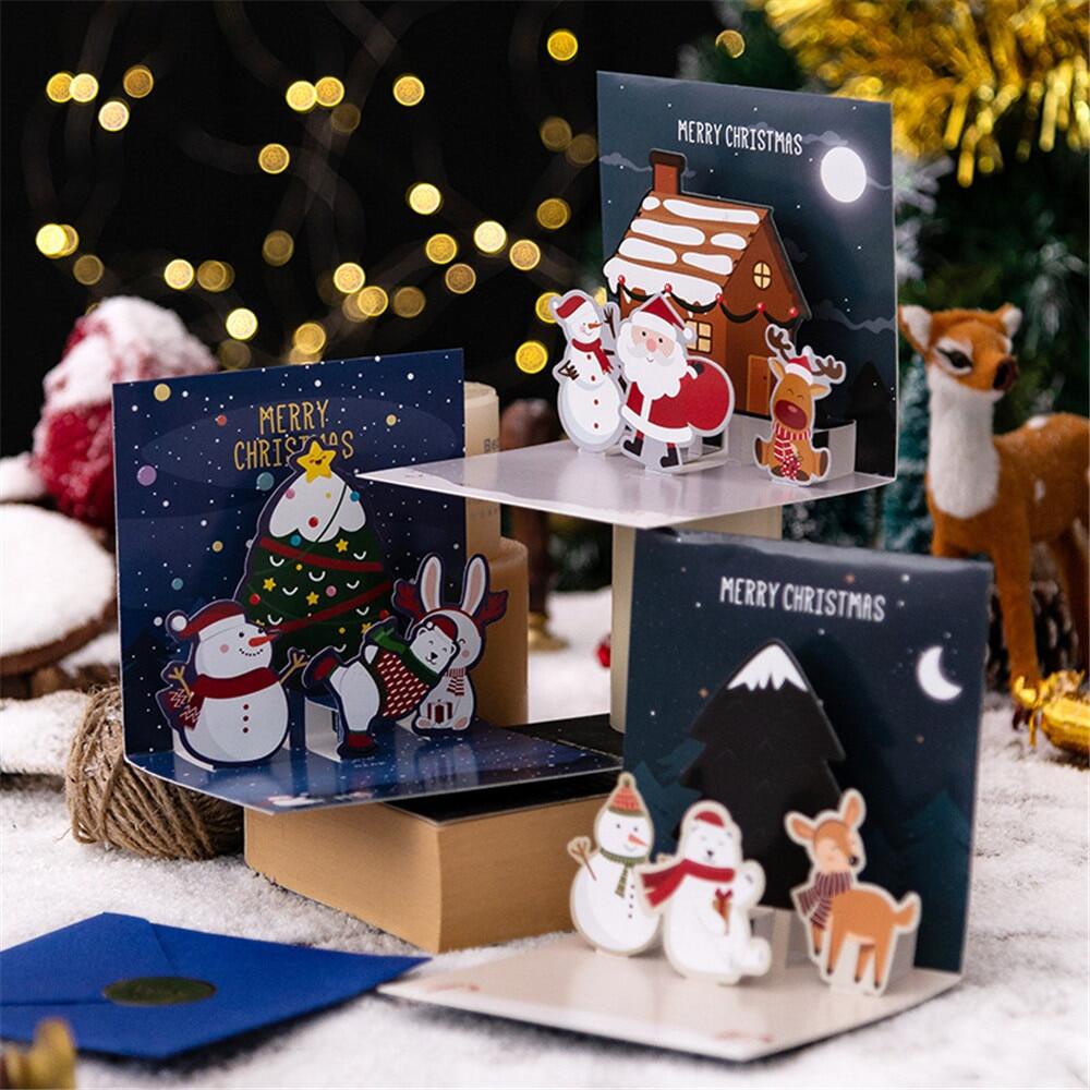 Merry Christmas 3D Pop Up Cards Greeting Envelope Friend Family ...