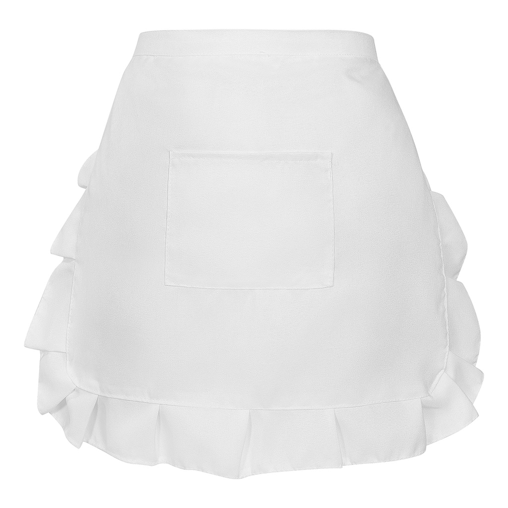 Waitress Women Maid White Dress Ruffle Hem for Half Apron Costume Waist ...