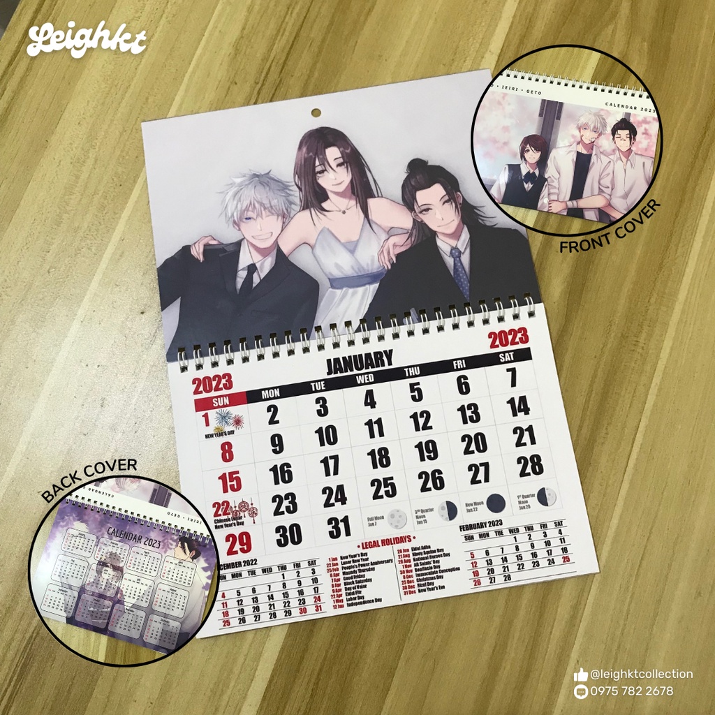 2024 2023 Wall Calendar A4 Anime JJK Gojo Geto Ieiri Calendar Leighkt