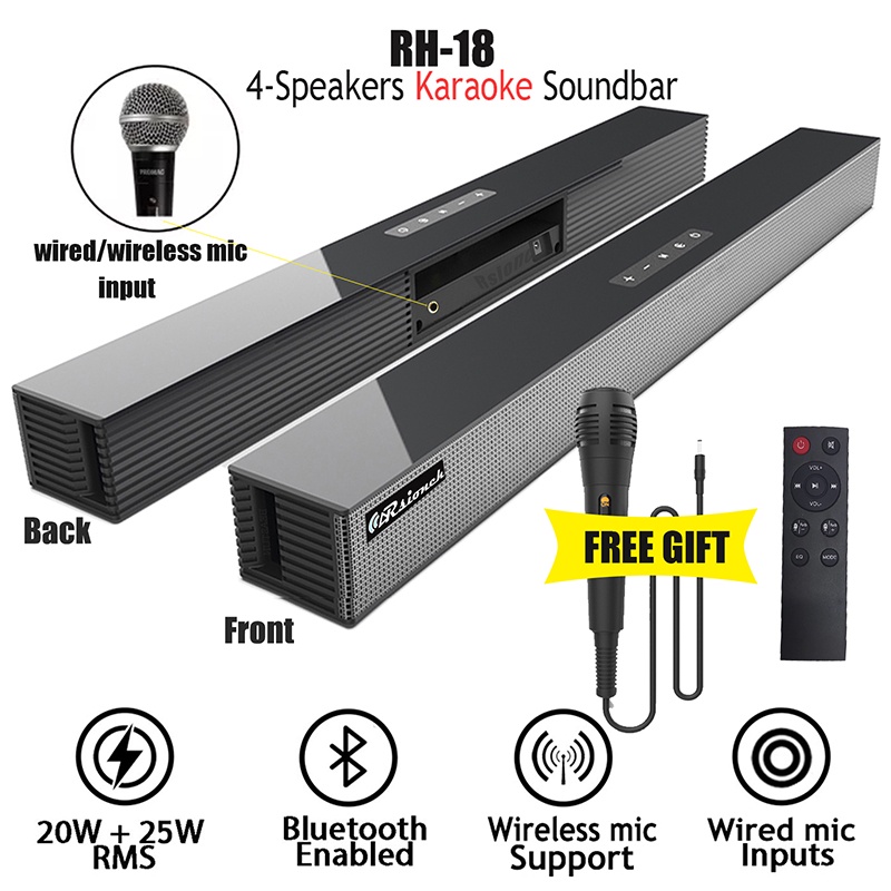 Rsionch Videoke Speaker with Microphone Bluetooth Surround Sound ...
