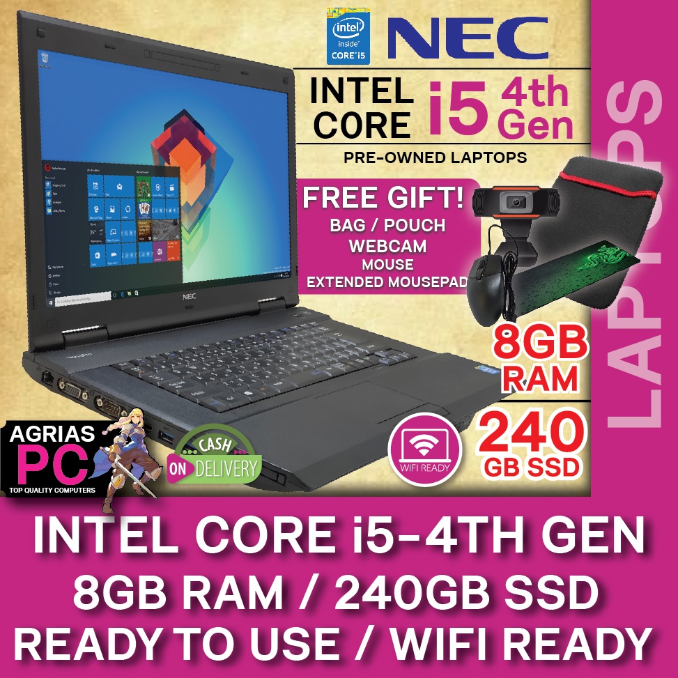 Laptop NEC Intel Core i5 4th Gen 8GB 4GB 240GB 120GB SSD 320GB HDD