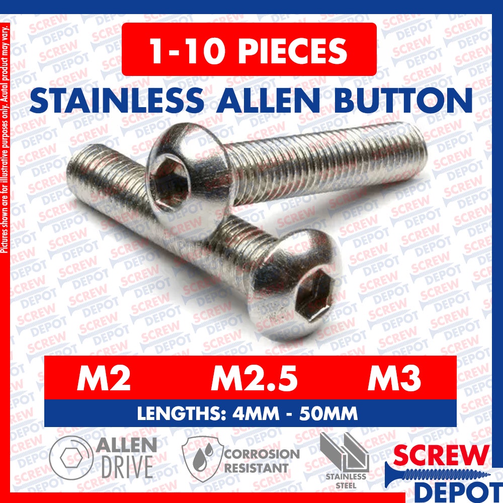 10PCS M2 M2.5 (2MM) SS Allen Button / Socket Button / Stainless Allen ...