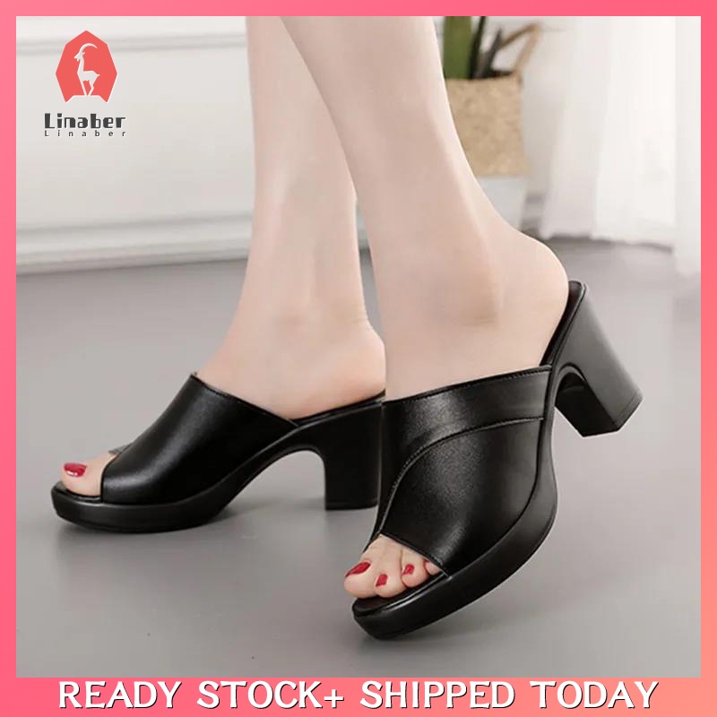 Linaber Women's High Heel Slippers Coarse Heel Sandals Women's Slippers