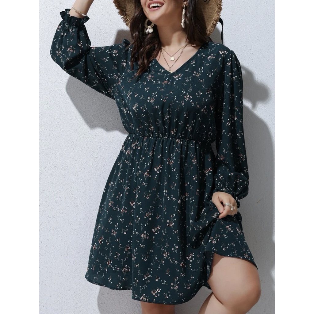 Polyester Puff Sleeve Long Dress Lace Up Waist Graceful Genuine Edition Muse