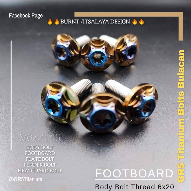 GR5 TITANIUM BOLTS 6X20 BURNT IT SALAYA DESIGN 1PC Shopee Philippines
