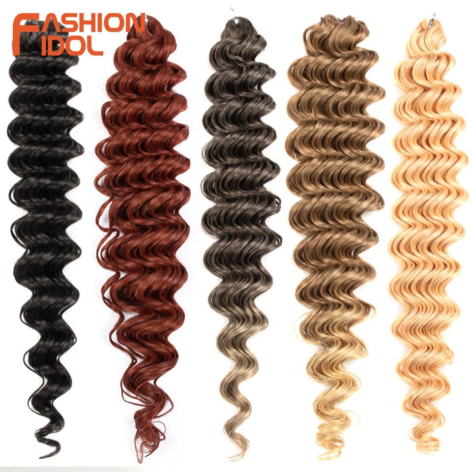  30 Inch Deep Wave Crochet Hair Extensions Ombre Brown