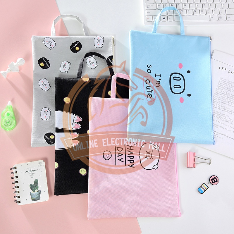 BZ Perfect Life Cartoon Zipper Large Capacity A4 File Bag Student Tote ...