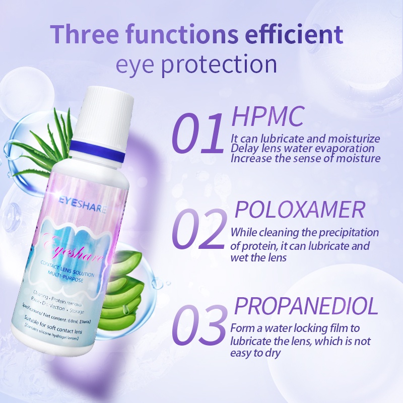 EYESHARE contact lens solution Cleans lenses Relieves dryness and