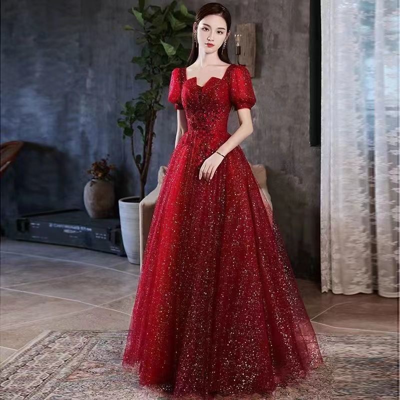 Vintage Gown For Js Prom Korean Red Blue Puff Sleeve Prom JS Ball - Main Image