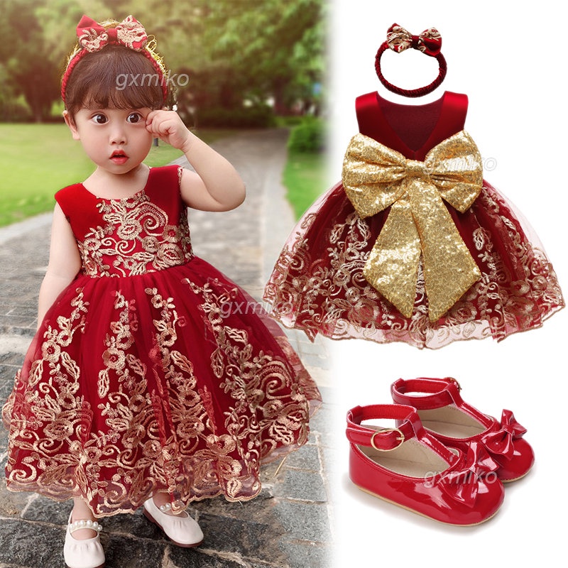 2pcs Set Baby Girl Dress Flower Puffy Gown Baby Girl Ootd Newborn
