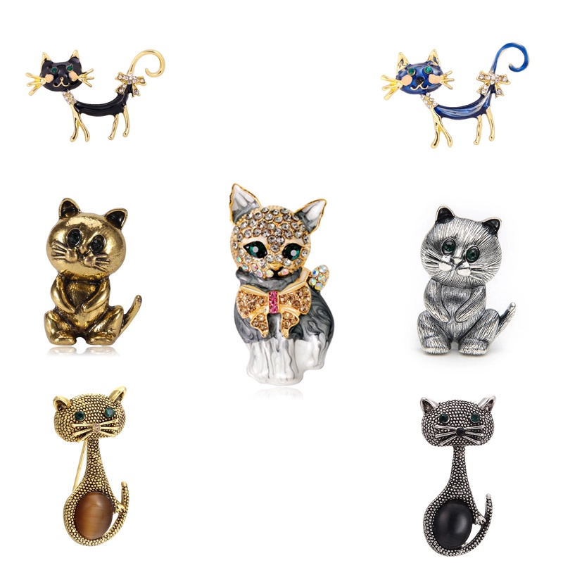 Fashion Oil Dripping Cute Kitten Brooch Rhinestone Cartoon Cat Brooches ...