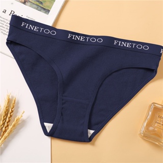 FINETOO Women Cotton Panties Soft Underpant Female Briefs Pantys Letter  Waist Band Intimates Girls Lingerie Solid Color