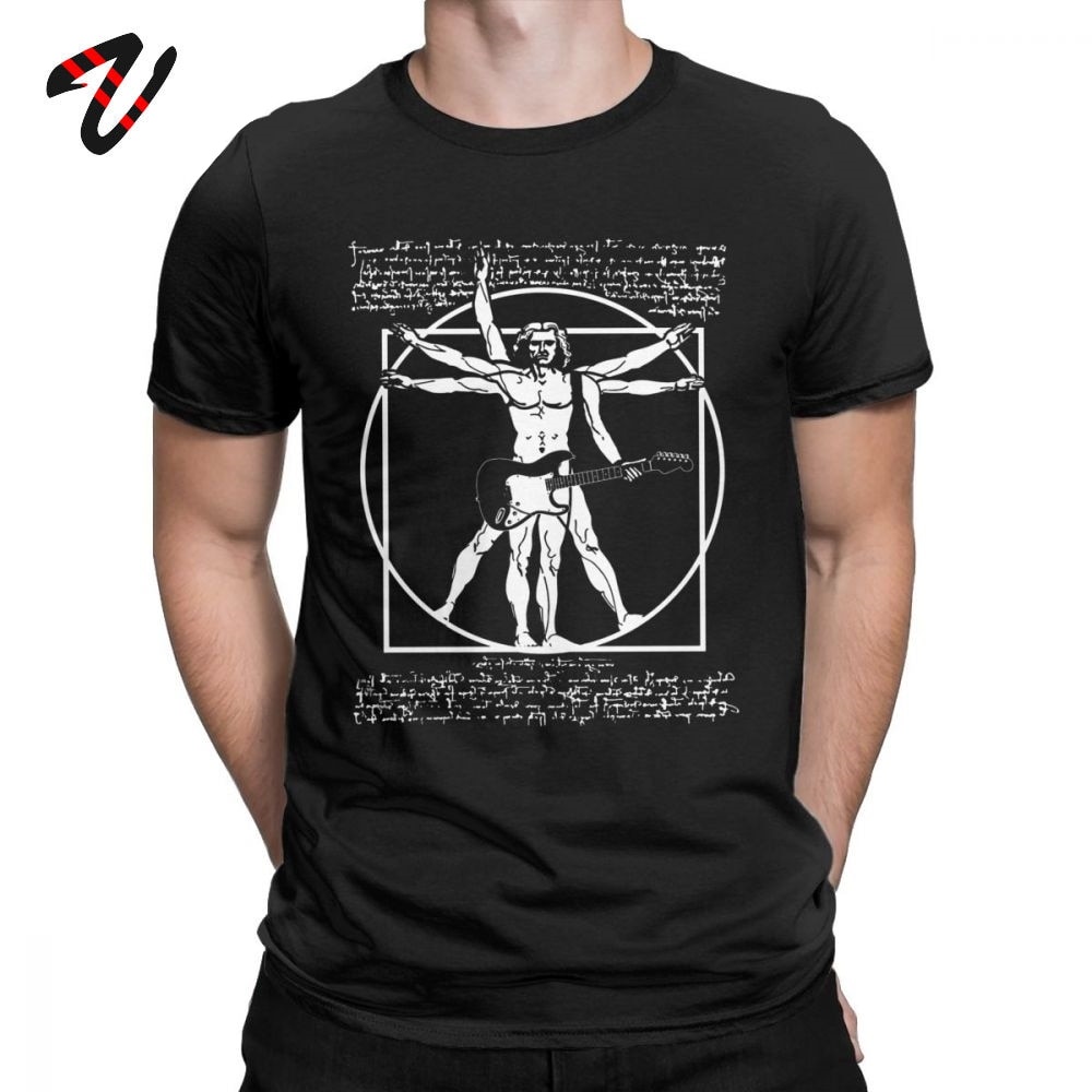 Cotton T-Shirt Vitruvian Man Playing The Guitar Men T Shirt Da Vinci ...