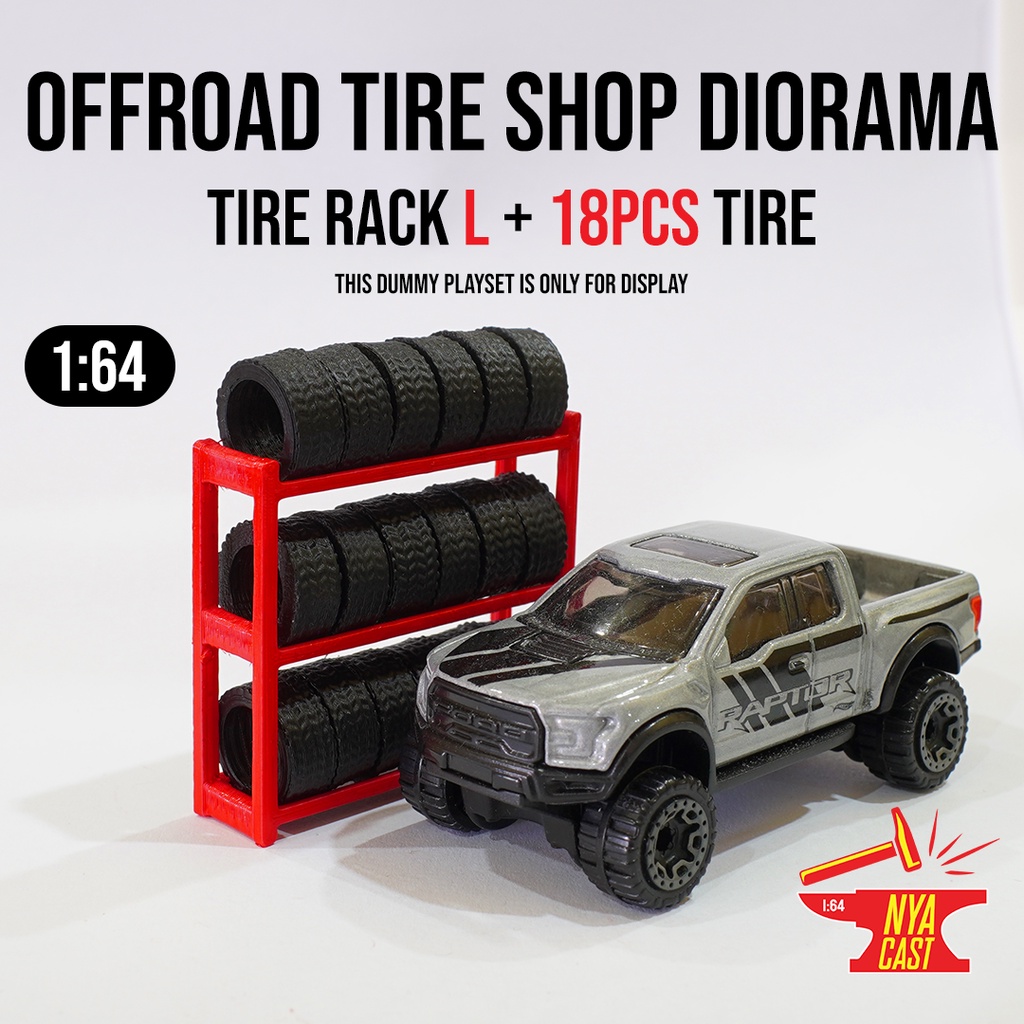 Offroad Tire Shop Playset L Rack + 18Pcs Tires 1/64 Diorama Diecast ...