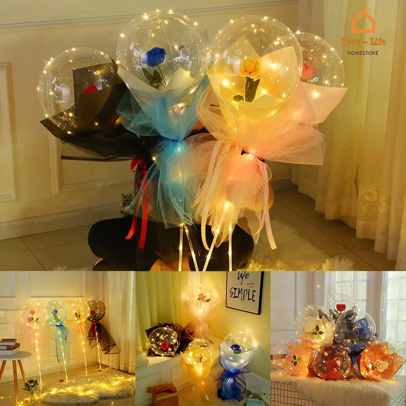 Led Heart Rose Bobo Balloons/ Valentine's Day Light Up Bubble Balloons