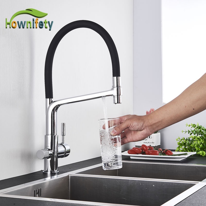 Hownifety Kitchen Purified Faucets Filter Mixer Tap Hot Cold Rotation Sink Faucet Pull Down