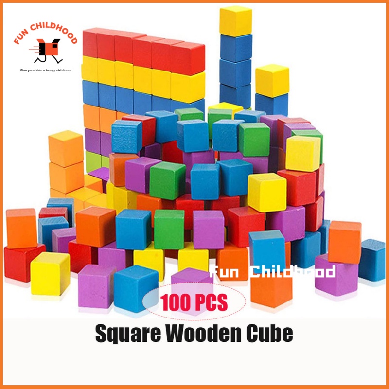 FUNC 100 PCS Building Block Square Wooden Cube Kids Early Educational ...