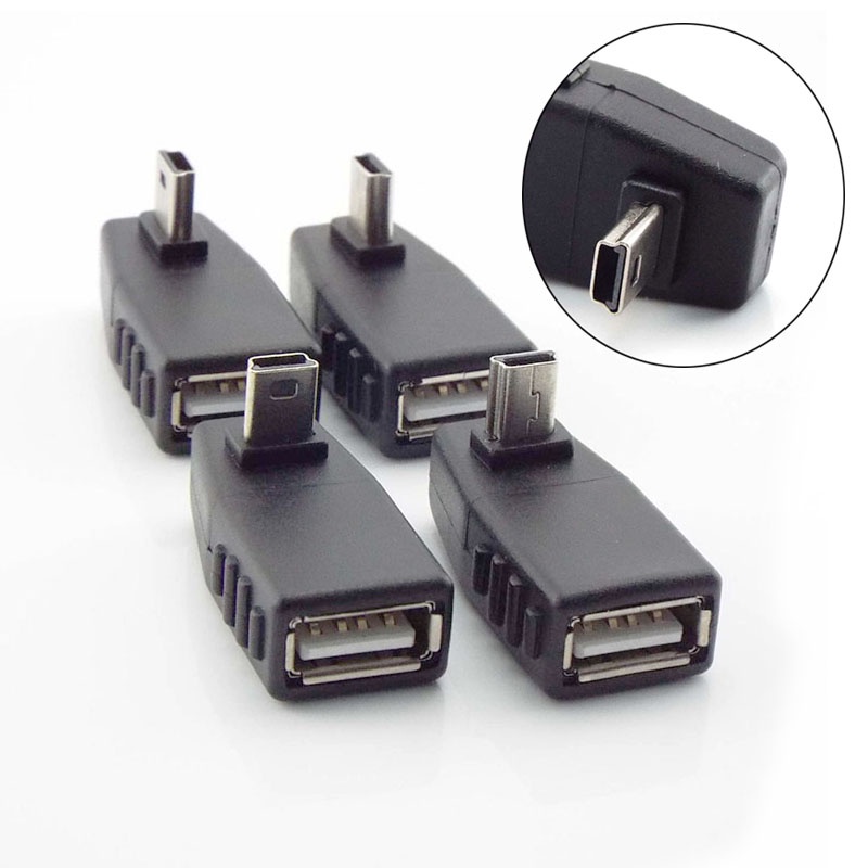 90 Degree Angle Converter Mini USB 5Pin Male to USB Female Connector OTG Adapter for Car MP3 MP4 ...
