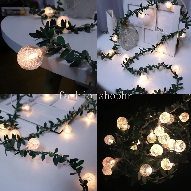1.5M/3M/6M LED String Light Green Leaf Rattan Ball Garland Christmas ...