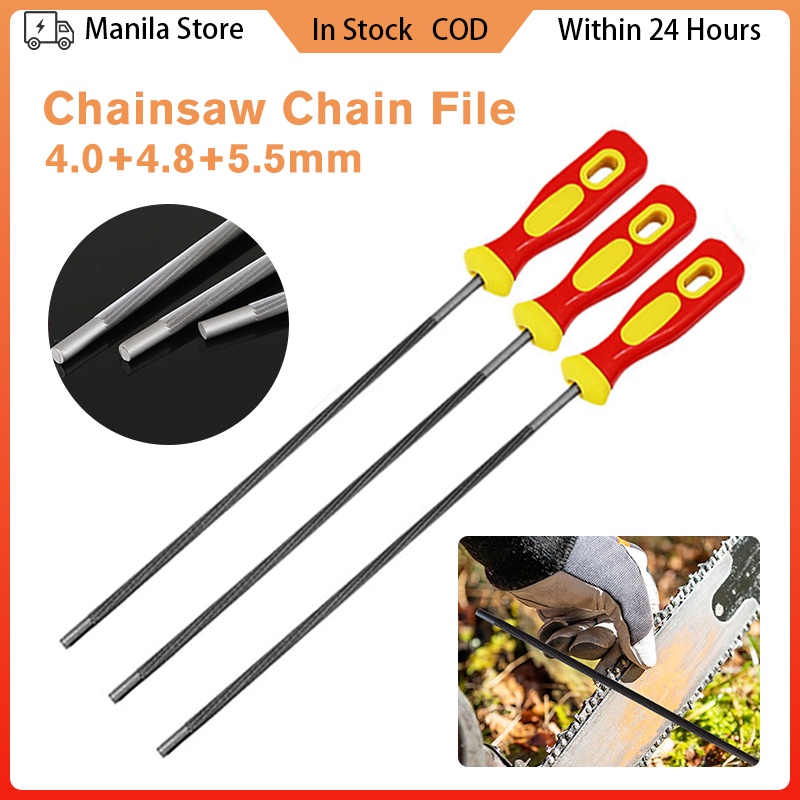 3pcs Chainsaw Chain Sharpening File Round Handle Woodwork Chainsaw File