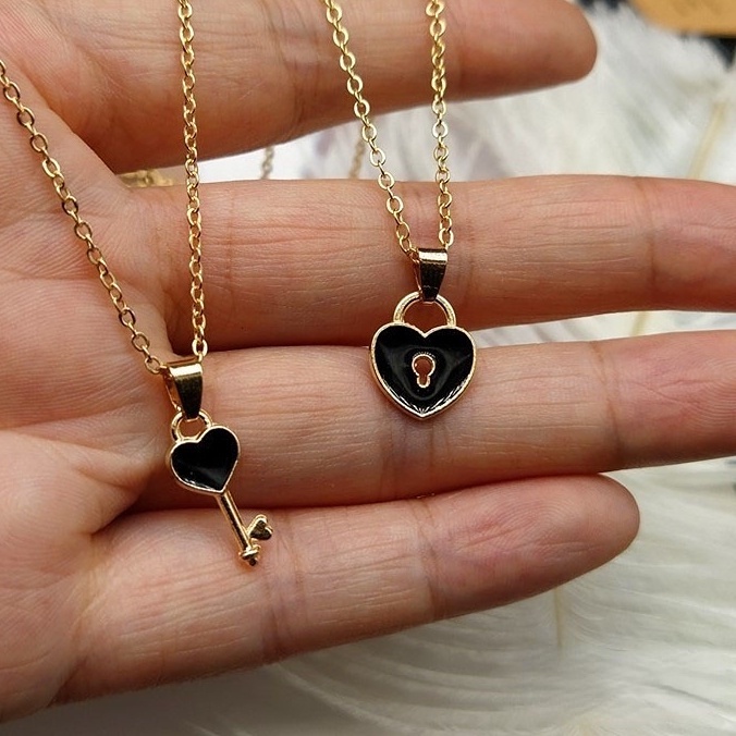 2 Pcs set Couple Necklace Simple Fashion Key Lock Love Heart Pendant Necklace for Lovers Men Women Trendy Necklace Shopee Philippines