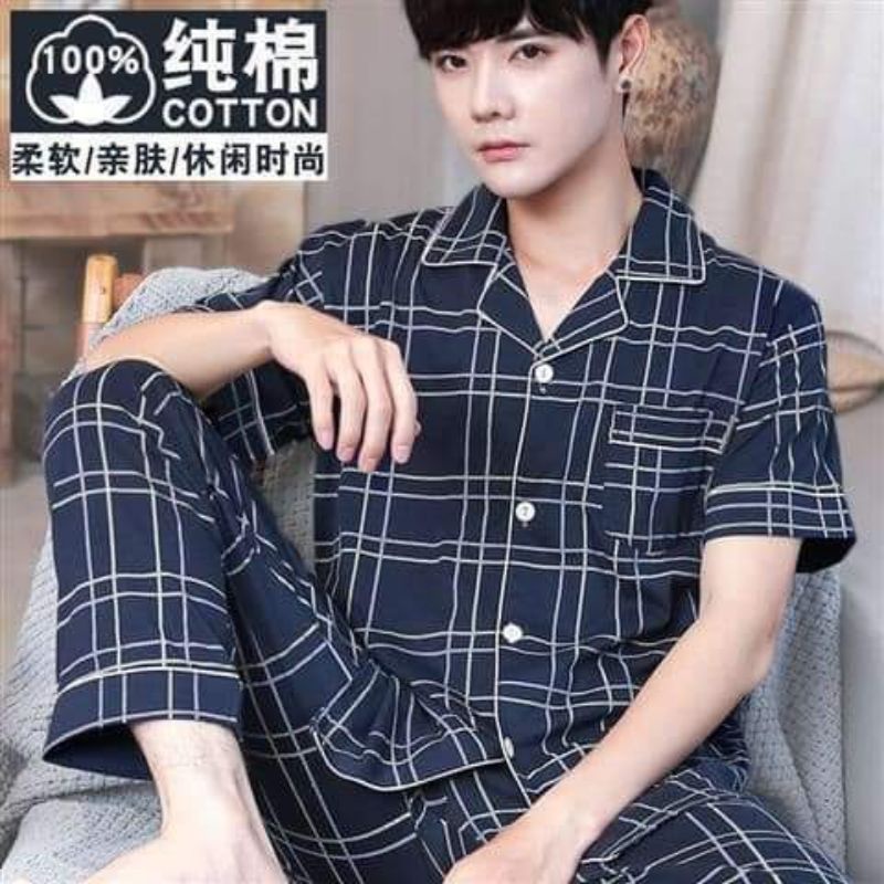 Korean Cotton Sleepwear Pajama Set For Men's Nightwear