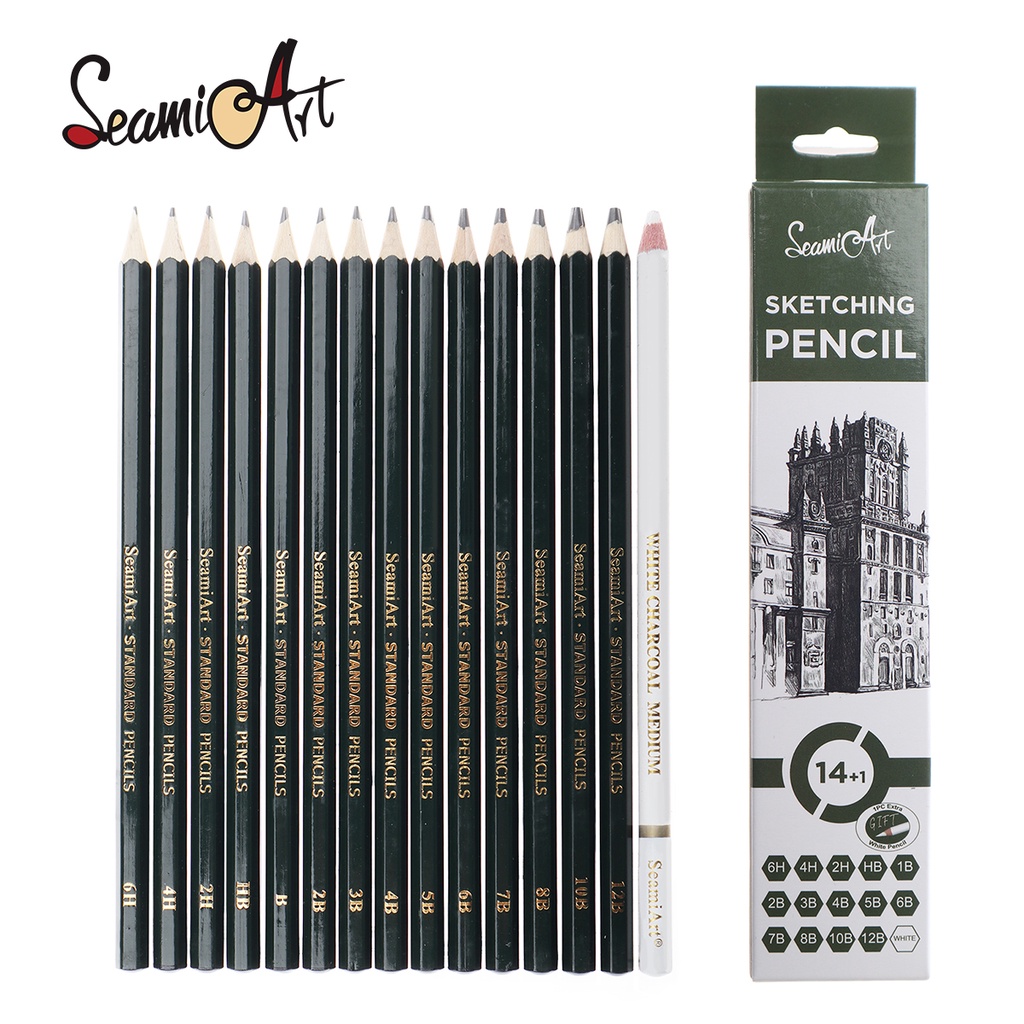 SeamiArt 6H-12B Standard Sketching Pencil With 1 Pc. White Charcoal ...