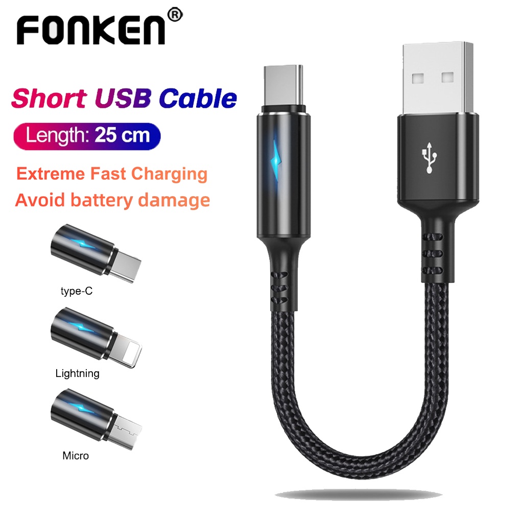 Fonken 25cm Short Usb Charge Cable Micro Type C For Huawei Android 2 4a ...